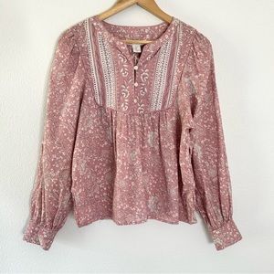 NEW C&C California Pink Floral Peasant Blouse Prairie Top S